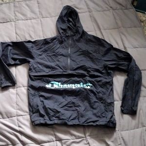 Men's champion windbreaker black and mint pouch zipper front extra large